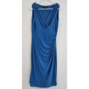 Lauren Ralph Lauren Surplice Wrap Dress Dutchess Blue Sleeveless Ruching Size 10